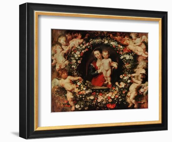 Virgin with a Garland of Flowers, circa 1618-20-Peter Paul Rubens-Framed Giclee Print