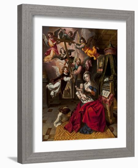 Virgin with the Christ Child Welcoming the Cross, C.1600 (Oil on Panel)-Maarten de Vos-Framed Giclee Print