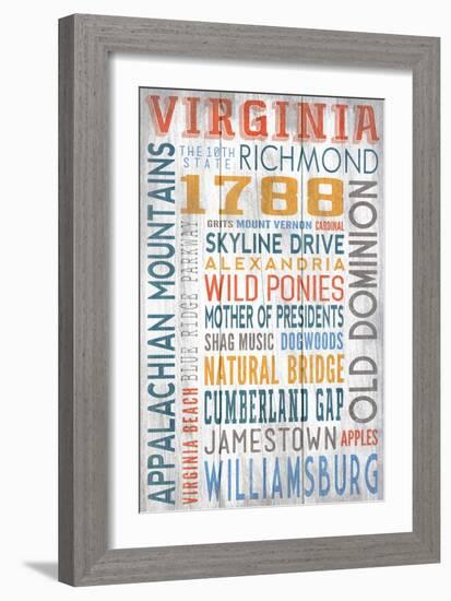 Virginia - Barnwood Typography-Lantern Press-Framed Art Print