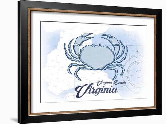 Virginia Beach, Virginia - Crab - Blue - Coastal Icon-Lantern Press-Framed Art Print