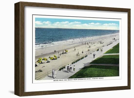 Virginia Beach, Virginia, Edgewater Hotel View of the Boardwalk and Beach Front-Lantern Press-Framed Art Print