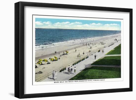 Virginia Beach, Virginia, Edgewater Hotel View of the Boardwalk and Beach Front-Lantern Press-Framed Art Print