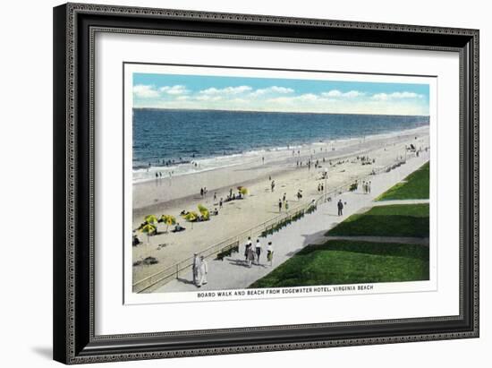 Virginia Beach, Virginia, Edgewater Hotel View of the Boardwalk and Beach Front-Lantern Press-Framed Art Print