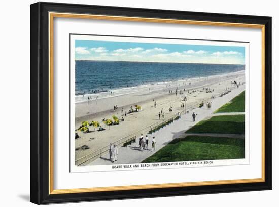 Virginia Beach, Virginia, Edgewater Hotel View of the Boardwalk and Beach Front-Lantern Press-Framed Art Print