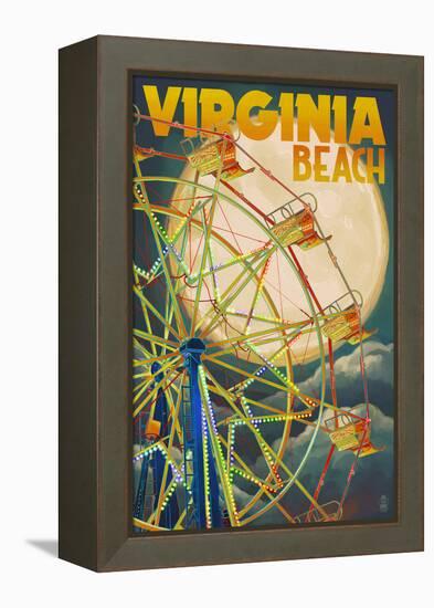 Virginia Beach, Virginia - Ferris Wheen and Full Moon-Lantern Press-Framed Stretched Canvas