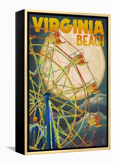 Virginia Beach, Virginia - Ferris Wheen and Full Moon-Lantern Press-Framed Stretched Canvas