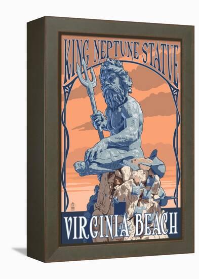 Virginia Beach, Virginia - King Neptune Statue-Lantern Press-Framed Stretched Canvas