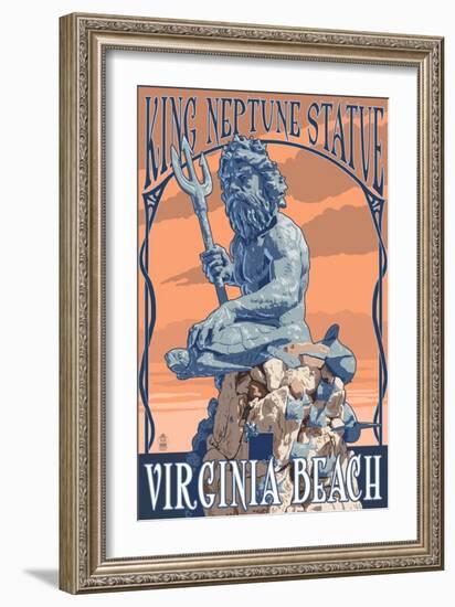 Virginia Beach, Virginia - King Neptune Statue-Lantern Press-Framed Art Print