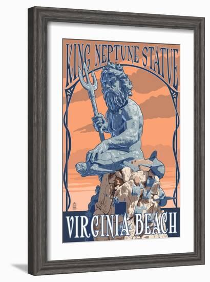 Virginia Beach, Virginia - King Neptune Statue-Lantern Press-Framed Art Print