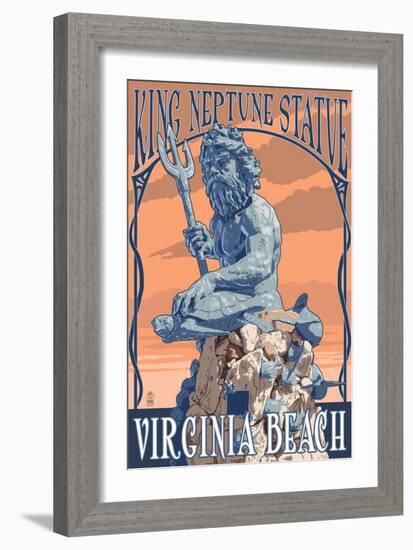 Virginia Beach, Virginia - King Neptune Statue-Lantern Press-Framed Art Print