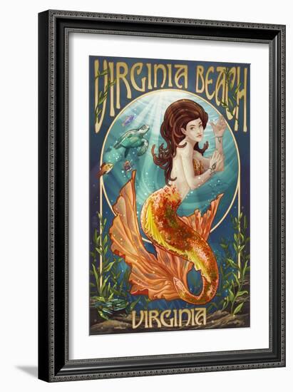 Virginia Beach, Virginia - Mermaid-Lantern Press-Framed Art Print