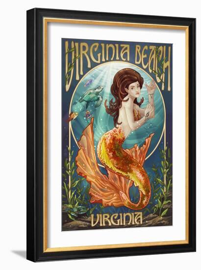 Virginia Beach, Virginia - Mermaid-Lantern Press-Framed Art Print