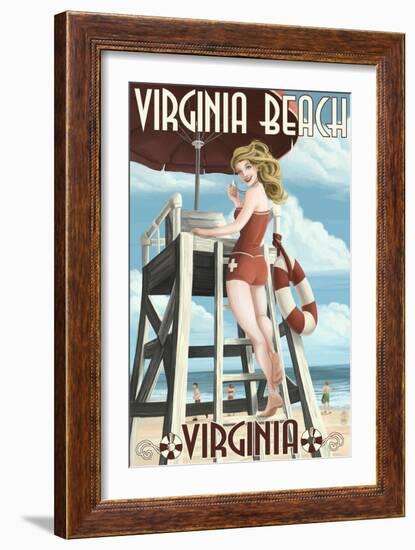 Virginia Beach, Virginia - Pinup Girl Lifeguard-Lantern Press-Framed Art Print