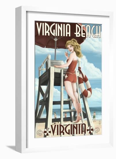 Virginia Beach, Virginia - Pinup Girl Lifeguard-Lantern Press-Framed Art Print