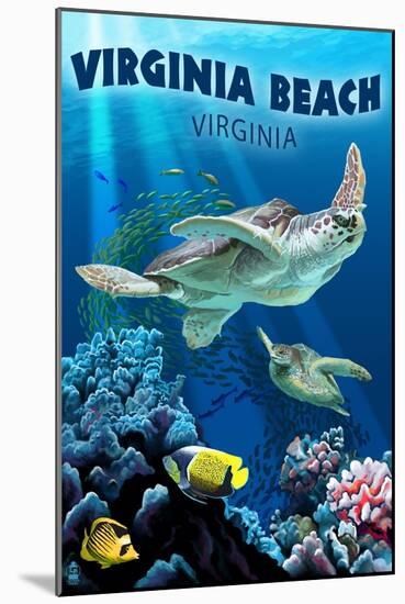 Virginia Beach, Virginia - Sea Turtle Swimming-Lantern Press-Mounted Art Print