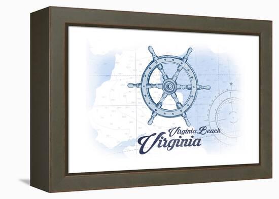 Virginia Beach, Virginia - Ship Wheel - Blue - Coastal Icon-Lantern Press-Framed Stretched Canvas