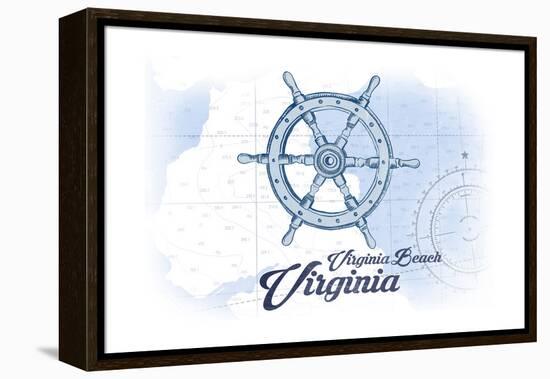 Virginia Beach, Virginia - Ship Wheel - Blue - Coastal Icon-Lantern Press-Framed Stretched Canvas