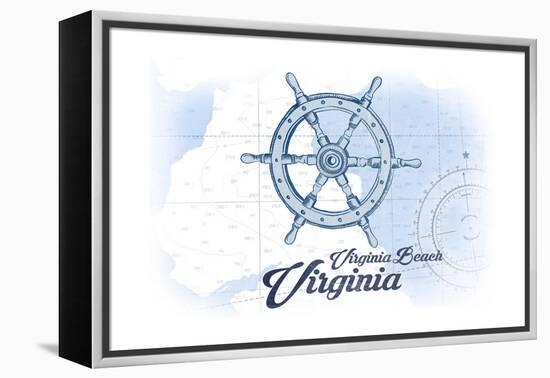 Virginia Beach, Virginia - Ship Wheel - Blue - Coastal Icon-Lantern Press-Framed Stretched Canvas