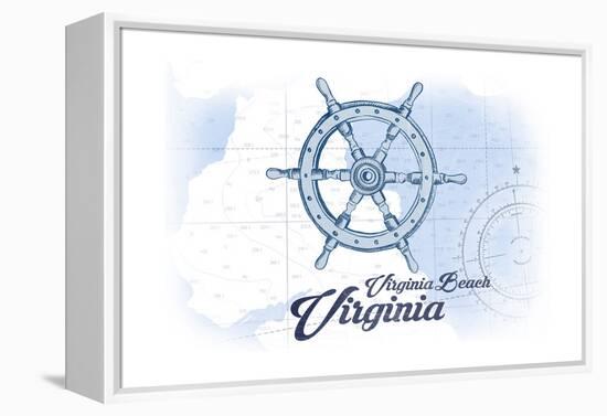 Virginia Beach, Virginia - Ship Wheel - Blue - Coastal Icon-Lantern Press-Framed Stretched Canvas