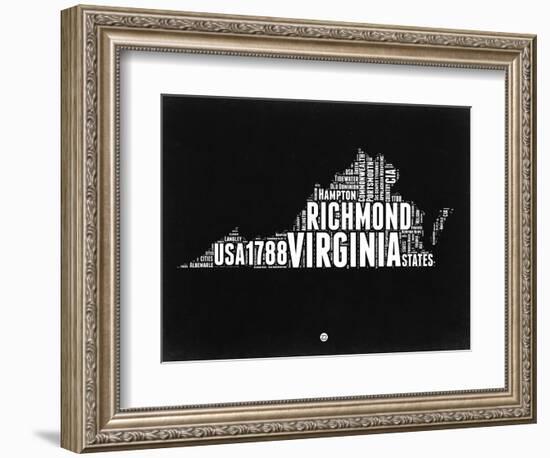 Virginia Black and White Map-NaxArt-Framed Art Print