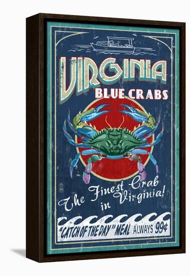 Virginia Blue Crabs-Lantern Press-Framed Stretched Canvas