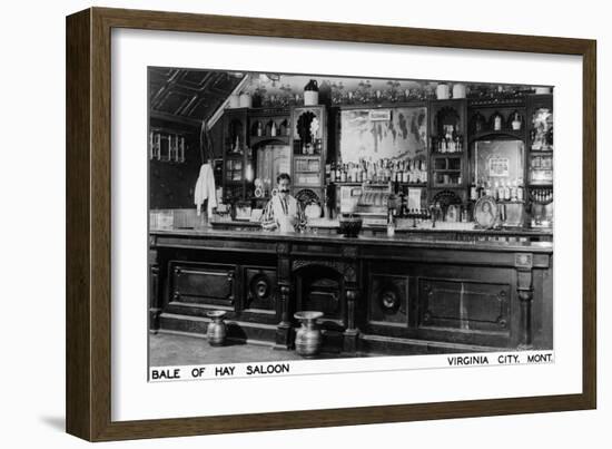 Virginia City, Montana - Interior View of Bale of Hay Saloon-Lantern Press-Framed Art Print