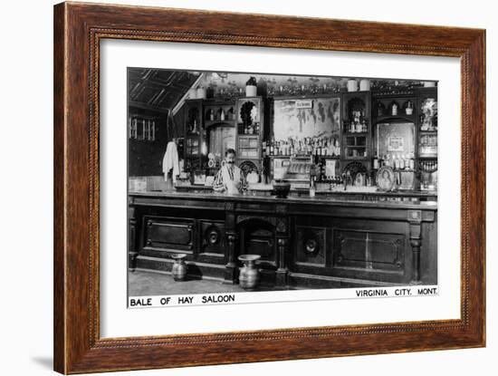 Virginia City, Montana - Interior View of Bale of Hay Saloon-Lantern Press-Framed Art Print