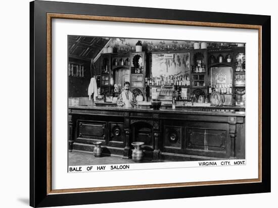 Virginia City, Montana - Interior View of Bale of Hay Saloon-Lantern Press-Framed Art Print