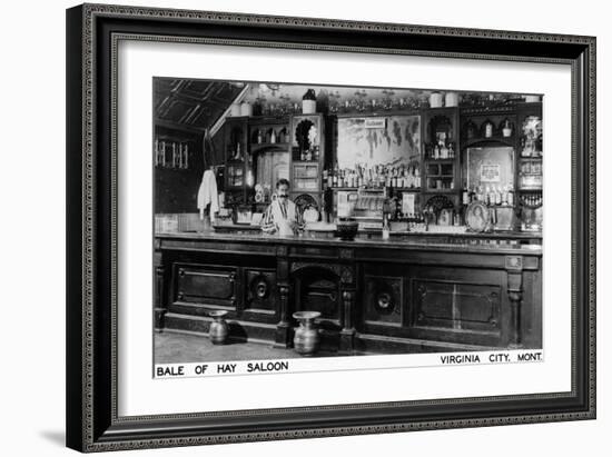 Virginia City, Montana - Interior View of Bale of Hay Saloon-Lantern Press-Framed Art Print