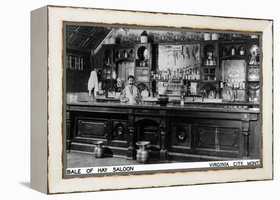 Virginia City, Montana - Interior View of Bale of Hay Saloon-Lantern Press-Framed Stretched Canvas
