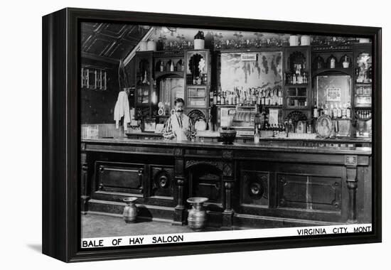 Virginia City, Montana - Interior View of Bale of Hay Saloon-Lantern Press-Framed Stretched Canvas