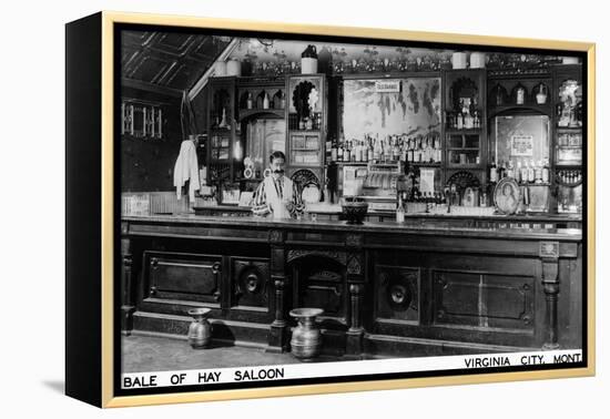 Virginia City, Montana - Interior View of Bale of Hay Saloon-Lantern Press-Framed Stretched Canvas