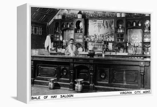 Virginia City, Montana - Interior View of Bale of Hay Saloon-Lantern Press-Framed Stretched Canvas