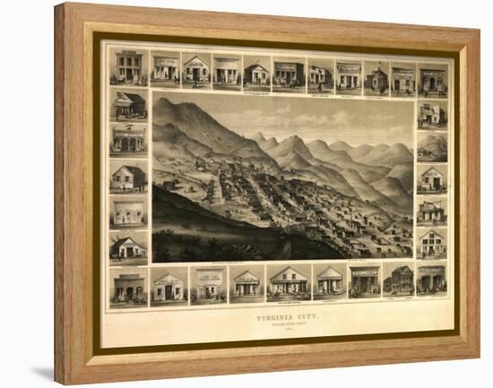 Virginia City, Nevada - Panoramic Map-Lantern Press-Framed Stretched Canvas