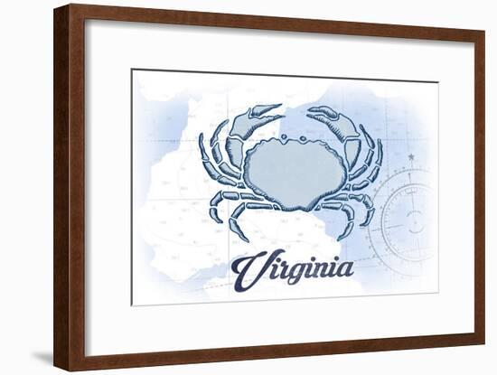 Virginia - Crab - Blue - Coastal Icon-Lantern Press-Framed Art Print