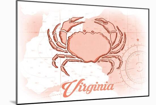 Virginia - Crab - Coral - Coastal Icon-Lantern Press-Mounted Art Print