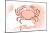 Virginia - Crab - Coral - Coastal Icon-Lantern Press-Mounted Art Print