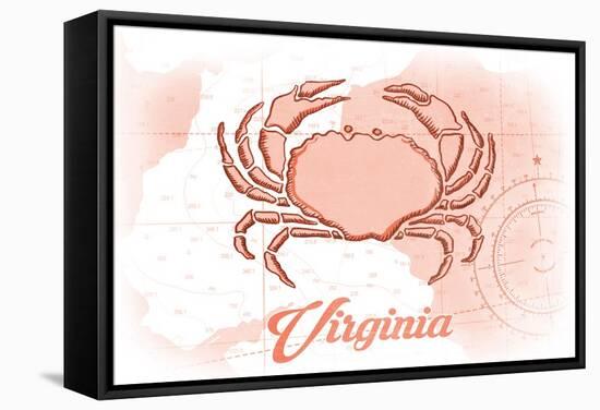 Virginia - Crab - Coral - Coastal Icon-Lantern Press-Framed Stretched Canvas