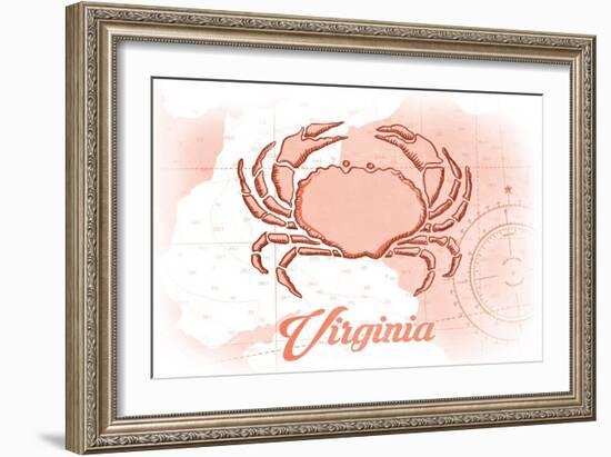 Virginia - Crab - Coral - Coastal Icon-Lantern Press-Framed Premium Giclee Print