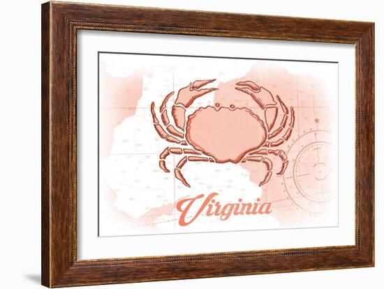 Virginia - Crab - Coral - Coastal Icon-Lantern Press-Framed Premium Giclee Print