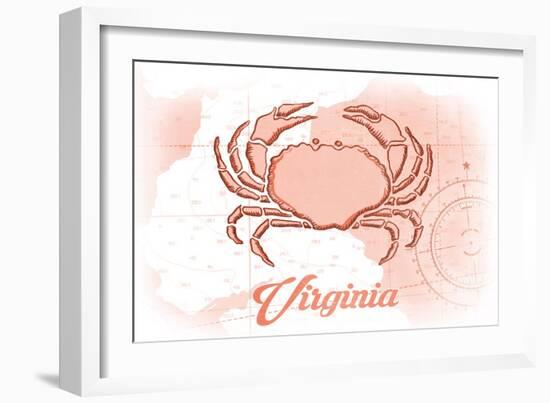 Virginia - Crab - Coral - Coastal Icon-Lantern Press-Framed Premium Giclee Print