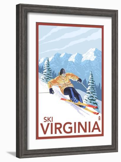 Virginia - Downhill Skier-Lantern Press-Framed Art Print