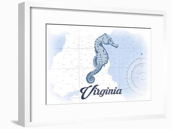 Virginia - Seahorse - Blue - Coastal Icon-Lantern Press-Framed Art Print