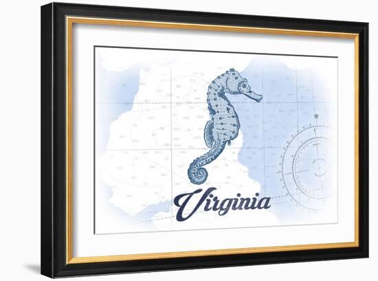 Virginia - Seahorse - Blue - Coastal Icon-Lantern Press-Framed Art Print