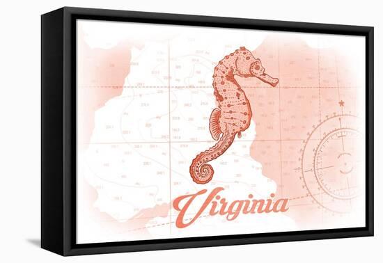 Virginia - Seahorse - Coral - Coastal Icon-Lantern Press-Framed Stretched Canvas