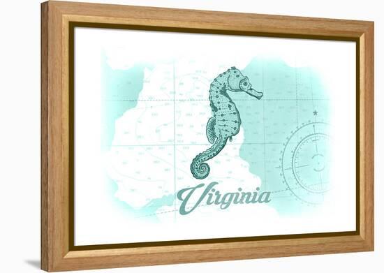 Virginia - Seahorse - Teal - Coastal Icon-Lantern Press-Framed Stretched Canvas