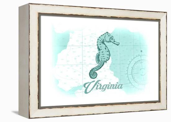 Virginia - Seahorse - Teal - Coastal Icon-Lantern Press-Framed Stretched Canvas