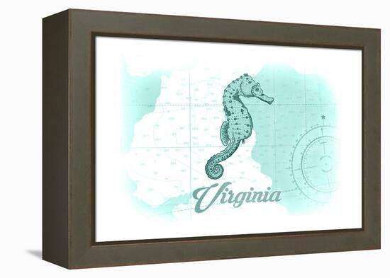 Virginia - Seahorse - Teal - Coastal Icon-Lantern Press-Framed Stretched Canvas