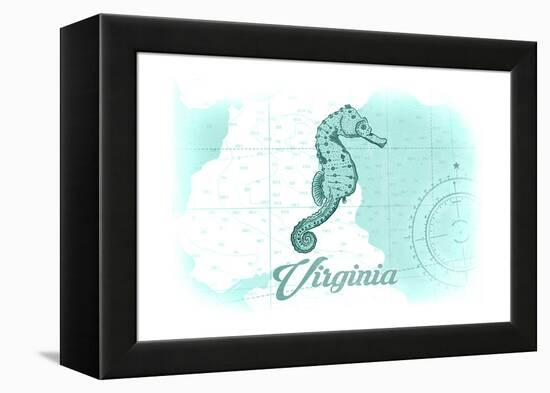 Virginia - Seahorse - Teal - Coastal Icon-Lantern Press-Framed Stretched Canvas