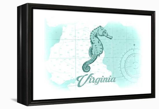 Virginia - Seahorse - Teal - Coastal Icon-Lantern Press-Framed Stretched Canvas